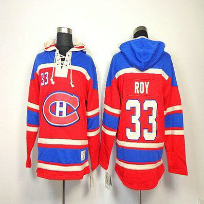 Youth Canadiens #33 Patrick Roy Red Sawyer Hooded Sweatshirt Stitched NHL Jersey
