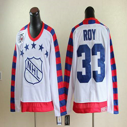 Youth Canadiens #33 Patrick Roy White All Star CCM Throwback 75TH Stitched NHL Jersey