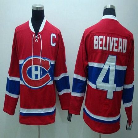 Youth Canadiens #4 Jean Beliveau Stitched Red CH CCM Throwback NHL Jersey