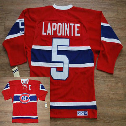 Youth Canadiens #5 Guy Lapointe Stitched Red CH CCM Throwback NHL Jersey