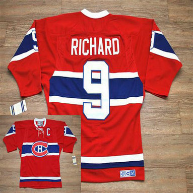 Youth Canadiens #9 Henri Richard Stitched Red CH CCM Throwback NHL Jersey