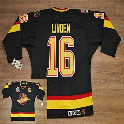 Youth Canucks #16 Trevor Linden Stitched Black CCM Throwback Vintage NHL Jersey
