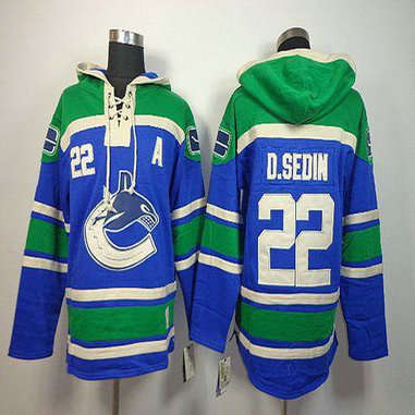 Youth Canucks #22 Daniel Sedin Blue Sawyer Hooded Sweatshirt Stitched NHL Jersey