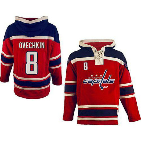 Youth Capitals #8 Alex Ovechkin Red Sawyer Hooded Sweatshirt Stitched NHL Jersey