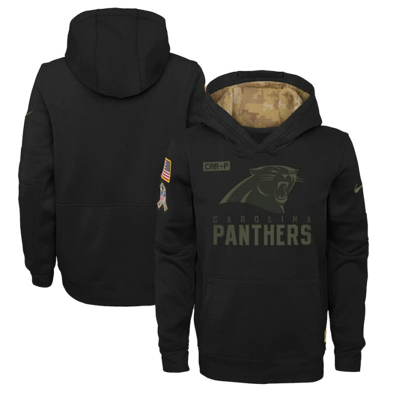 Youth Carolina Panthers Nike Youth 2020 Salute to Service Pullover Performance Hoodie Black