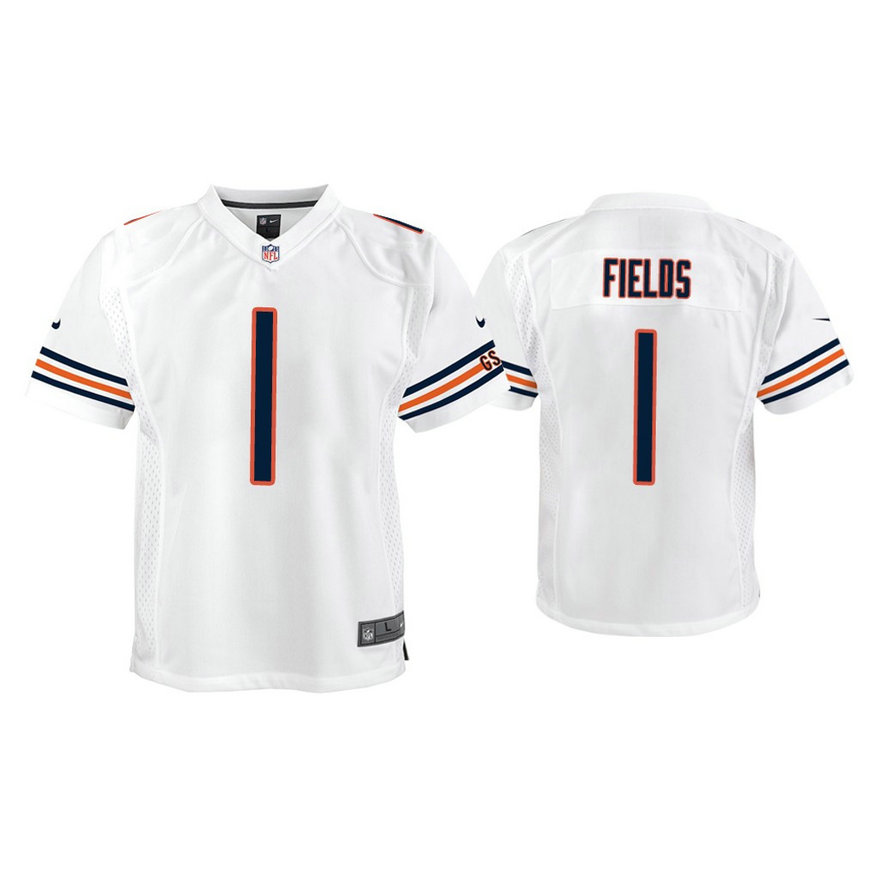 Youth Chicago Bears #1 Justin Fields White Jersey