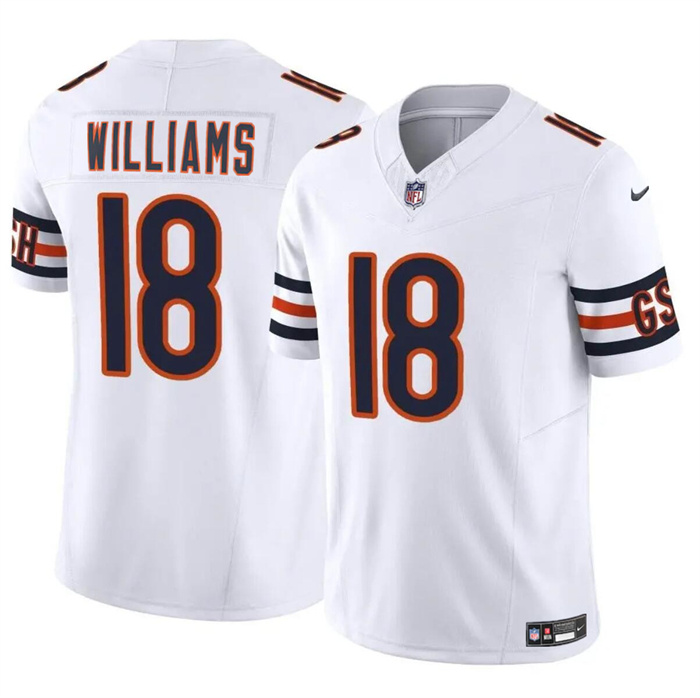 Youth Chicago Bears #18 Caleb Williams White 2024 Draft F.U.S.E Vapor Stitched Football Jersey