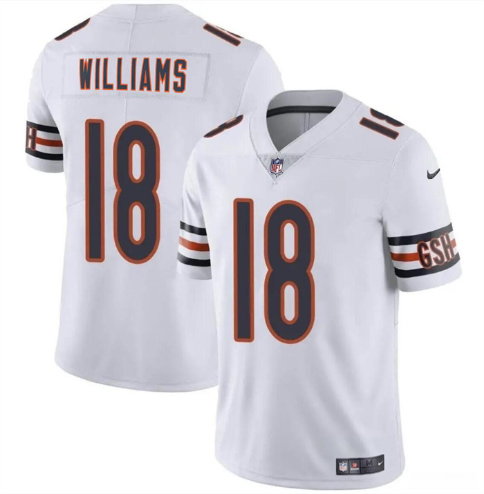 Youth Chicago Bears #18 Caleb Williams White 2024 Draft Vapor Stitched Football Jersey