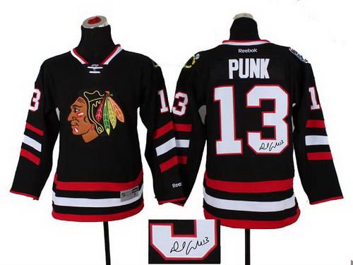 Youth Chicago Blackhawks #13 CM Punk black 2014 Stadium Series Hockey NHL ignature jerseys