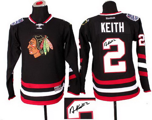 Youth Chicago Blackhawks #2 Duncan Keith black 2014 Stadium Series Hockey NHL signature jerseys