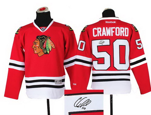 Youth Chicago Blackhawks #50 Corey Crawford red 2014 Stadium Series Hockey NHL signature jerseys
