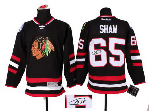 Youth Chicago Blackhawks #65 Andrew Shaw black 2014 Stadium Series Hockey NHL signature jerseys