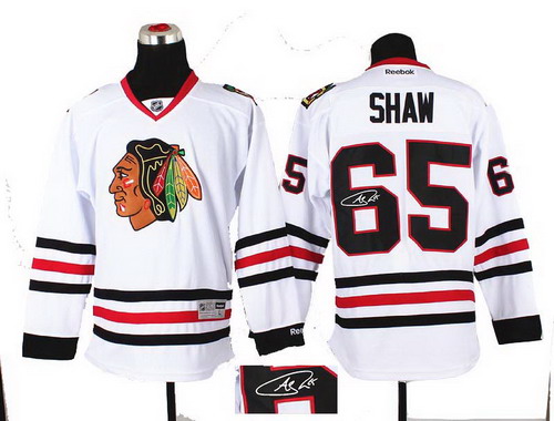 Youth Chicago Blackhawks #65 Andrew Shaw white 2014 Stadium Series Hockey NHL signature jerseys
