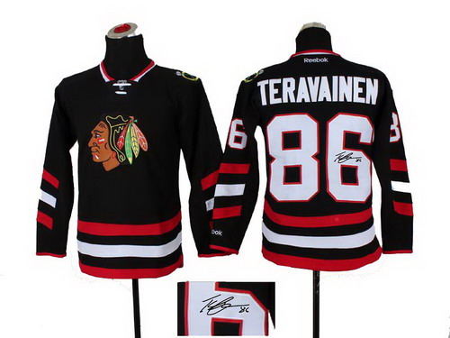 Youth Chicago Blackhawks #86 Teuvo Teravainen black 2014 Stadium Series Hockey NHL ignature jerseys