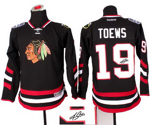 Youth Chicago Blackhawks 2014 NHL Stadium Series #19 Jonathan Toews black C signature jerseys
