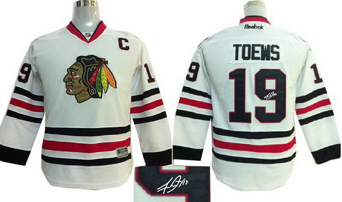 Youth Chicago Blackhawks 2014 NHL Stadium Series #19 Jonathan Toews white C signature jerseys