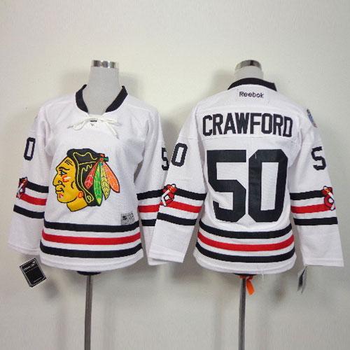Youth Chicago Blackhawks 50 Corey Crawford White 2015 Winter Classic Stitched NHL Jersey
