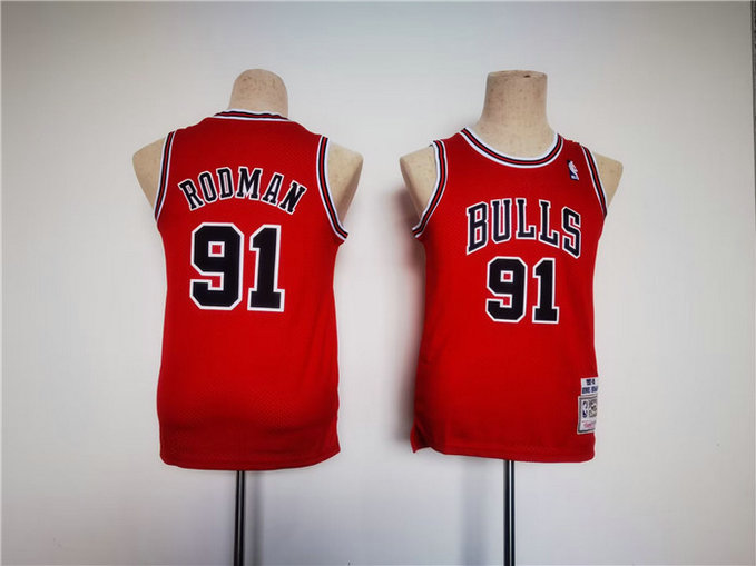 Youth Chicago Bulls #91 Dennis Rodman Red Stitched Basketball Jersey