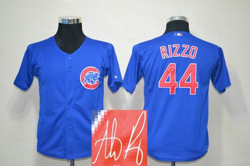 Youth Chicago Cubs #44 Anthony Rizzo Blue signature Jersey