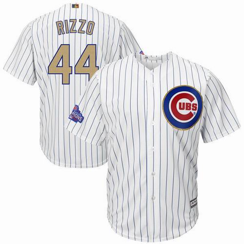 Youth Chicago Cubs #44 Anthony Rizzo White 2017 Gold Program 2016 World Series Champions Jersey