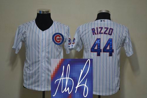 Youth Chicago Cubs #44 Anthony Rizzo white signature Jersey