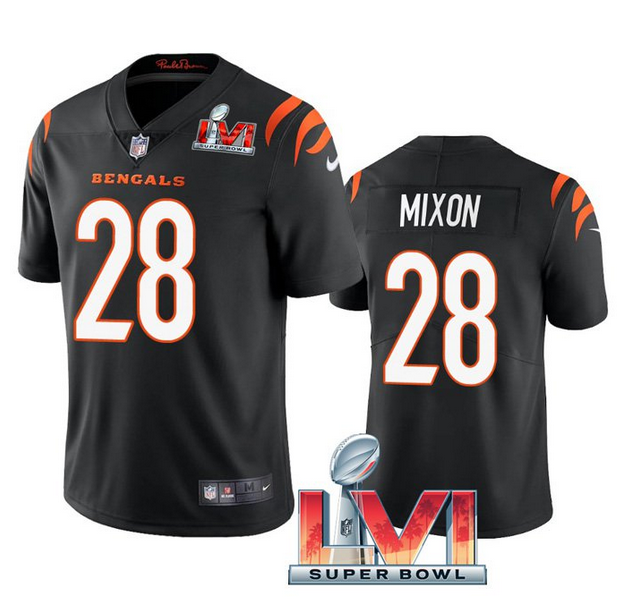 Youth Cincinnati Bengals #28 Joe Mixon 2022 Black Super Bowl LVI Vapor Limited Stitched Jersey