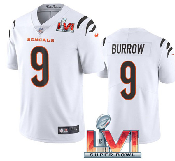 Youth Cincinnati Bengals #9 Joe Burrow 2022 White Super Bowl LVI Vapor Limited Stitched Jersey