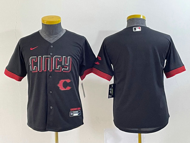 Youth Cincinnati Reds Black 2023 City Connect With Patch Stitched Baseball Jersey