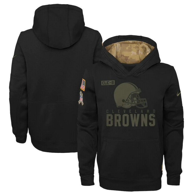 Youth Cleveland Browns Nike Youth 2020 Salute to Service Pullover Performance Hoodie Black