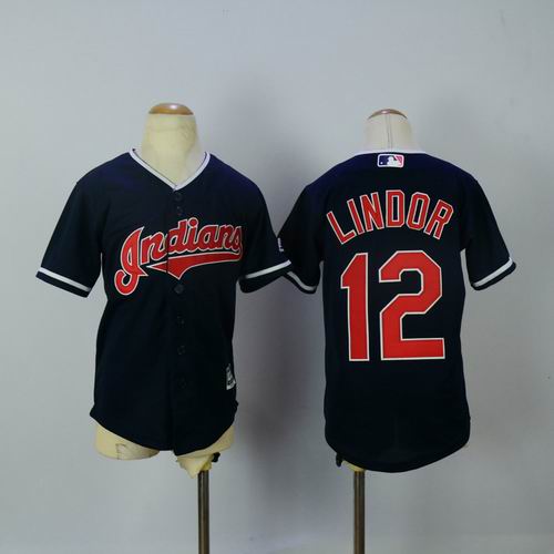 Youth Cleveland Indians #12 Francisco Lindor blue jerseys