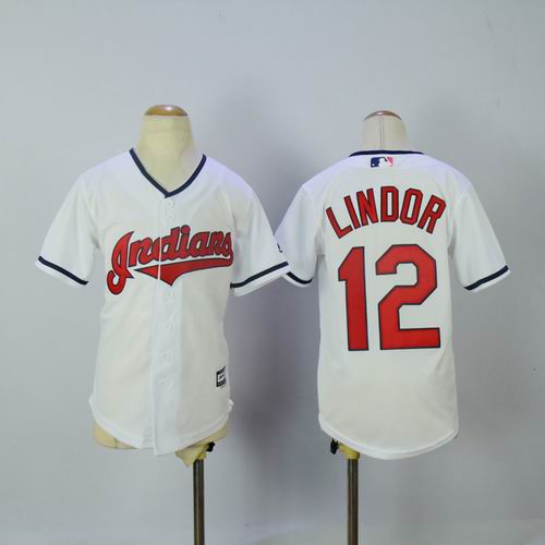 Youth Cleveland Indians #12 Francisco Lindor white jersey