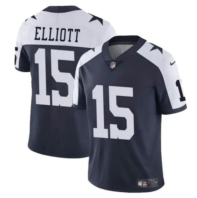 Youth Dallas Cowboys #15 Ezekiel Elliott Navy White Vapor Untouchable Thanksgiving Limited Stitched Football Jersey