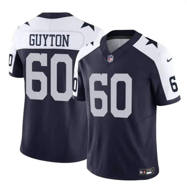 Youth Dallas Cowboys #60 Tyler Guyton Navy White 2024 Draft F.U.S.E Thanksgiving Vapor Untouchable Limited Stitched Football Jersey