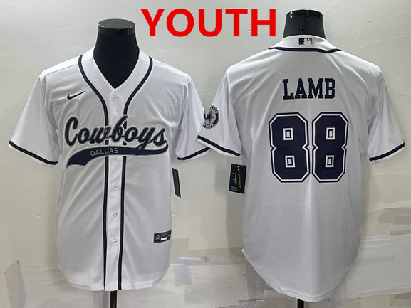 Youth Dallas Cowboys #88 CeeDee Lamb White Stitched Cool Base Nike Baseball Jersey