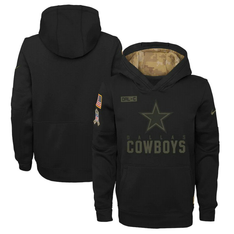 Youth Dallas Cowboys Nike Youth 2020 Salute to Service Pullover Performance Hoodie Black