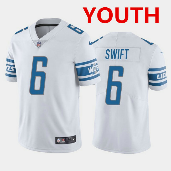 Youth Detroit Lions #6 D'Andre Swift White Vapor Untouchable Limited Stitched Jersey