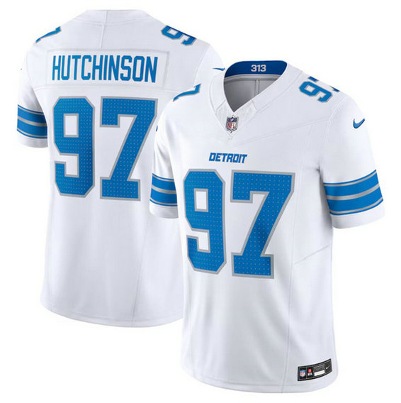 Youth Detroit Lions #97 Aidan Hutchinson White 2024 F.U.S.E. Vapor Limited Stitched Jersey