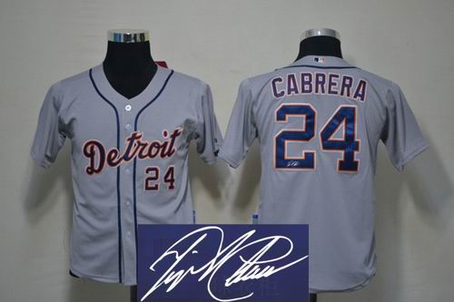 Youth Detroit Tigers #24 Miguel Cabrera grey signature Jersey