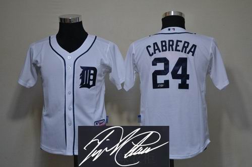Youth Detroit Tigers #24 Miguel Cabrera white signature Jersey