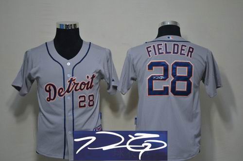 Youth Detroit Tigers #28 Prince Fielder Grey signature jerseys
