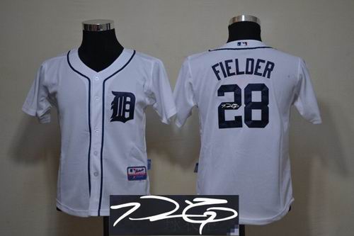 Youth Detroit Tigers #28 Prince Fielder white signature jerseys