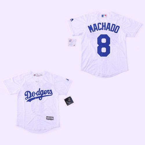 Youth Dodgers #8 Manny Machado White Youth Cool Base Jersey