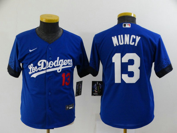Youth Dodgers 13 Max Muncy Royal Youth 2021 City Connect Cool Base Jersey