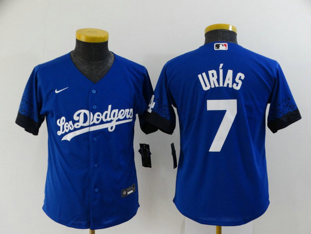 Youth Dodgers 7 Julio Urias Royal Youth 2021 City Connect Cool Base Jersey