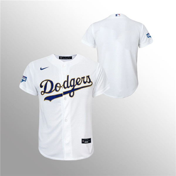 Youth Dodgers White 2021 Gold Program Replica Jersey