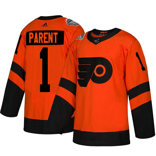 Youth Flyers #1 Bernie Parent Orange Authentic 2019 Stadium Series Stitched Youth Hockey Jersey
