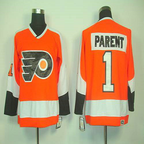 Youth Flyers #1 Bernie Parent Orange CCM Throwback Stitched NHL Jersey