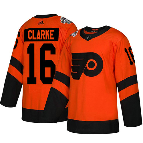 Youth Flyers #16 Bobby Clarke Orange Authentic 2019 Stadium Series Stitched Youth Hockey Jersey