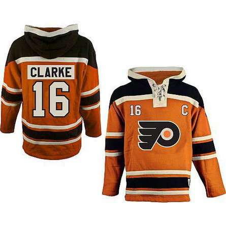 Youth Flyers #16 Bobby Clarke Orange Sawyer Hooded Sweatshirt Stitched NHL Jersey