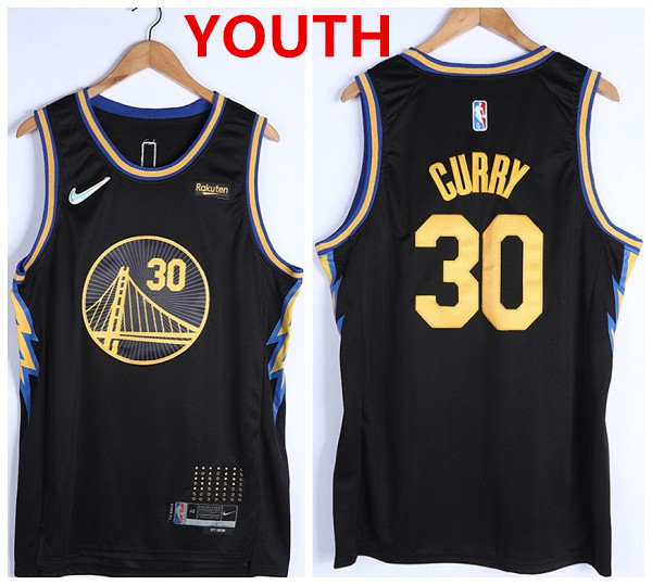 Youth Golden State Warriors #30 Stephen Curry 75th Anniversary Black Stitched Basketball Jersey